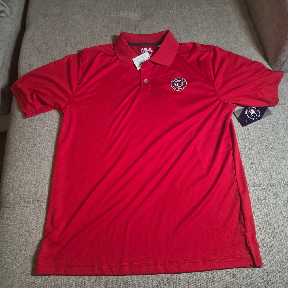 Washington Nationals MLB Red Polo Shirt Mens Large CSA Performance Mesh NWT